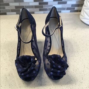 Kate Spade navy polka dot mesh heels